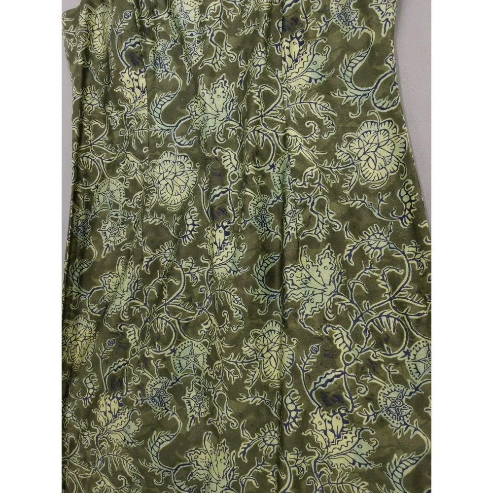 Peruvian Connection Sheath Dress 12 Green Floral Pima Cotton Midi Sleeveless - Picture 3 of 8